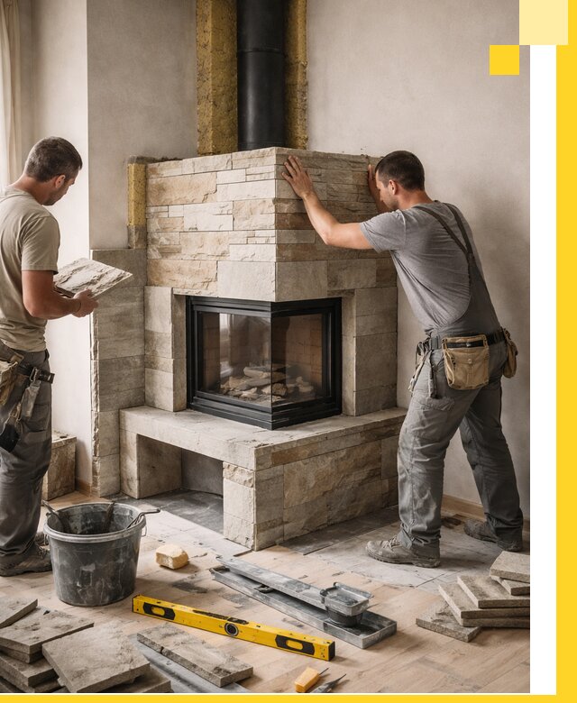 Угловые камины под ключ проект, монтаж и отделка в Пятигорске