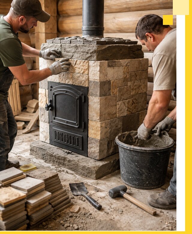 Облицовка банной печи под ключ в Пятигорске: камень и плитка