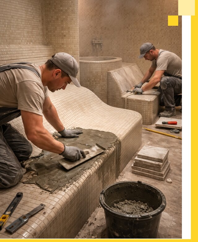 Лежаки для хамама под ключ в Пятигорске, проект и монтаж