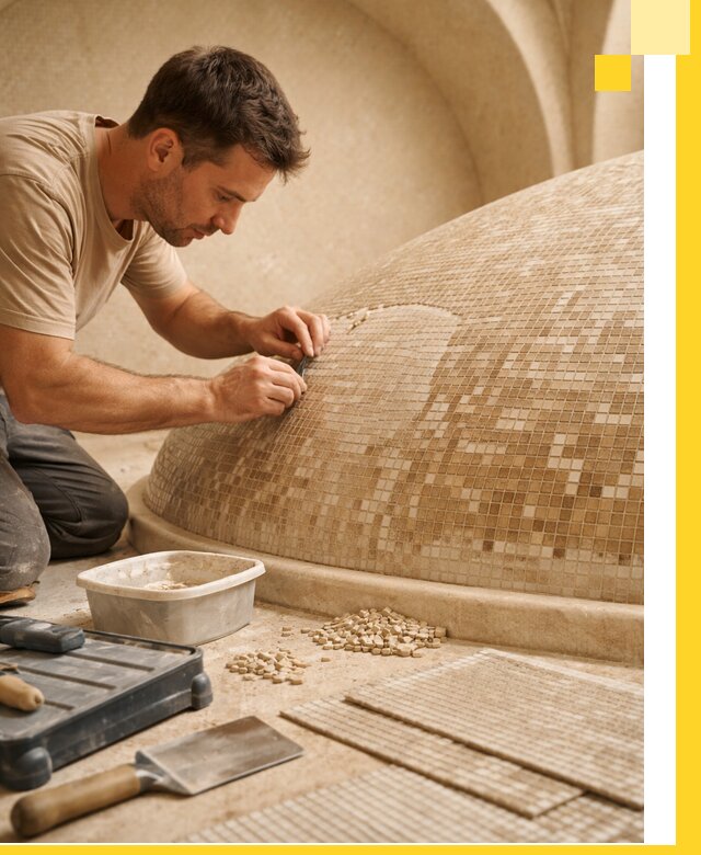 Профессиональная укладка мозаики для хамама под ключ в Пятигорске